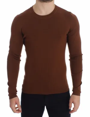 Brown Cashmere Crew-neck Sweater Pullover Top
