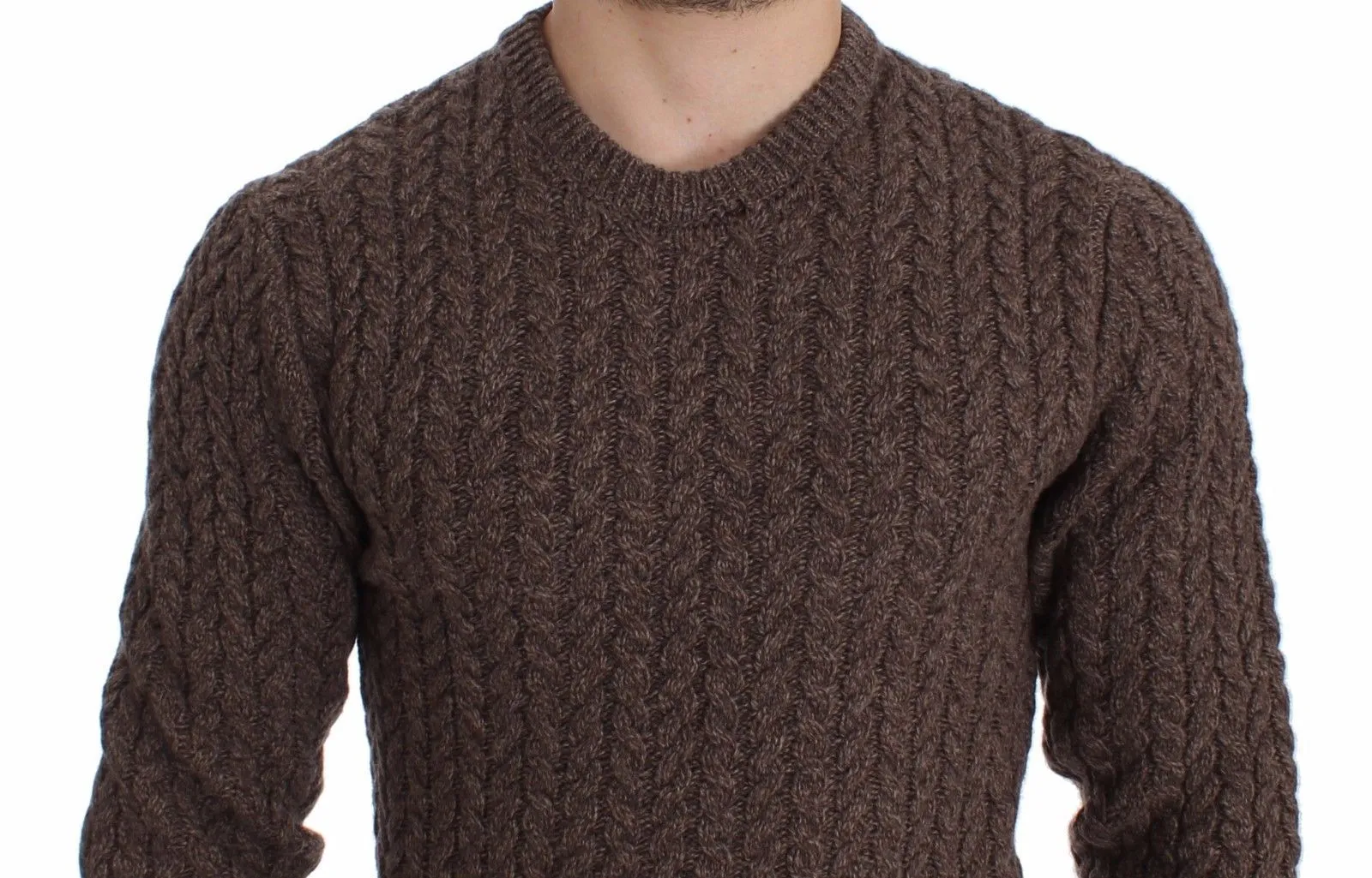 Brown Knitted Wool Crewneck Sweater Pullover