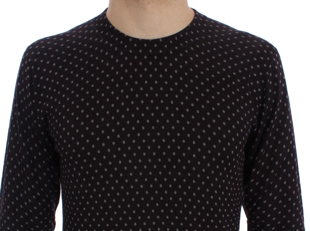 Brown Polka Dot Silk Pullover Sweater
