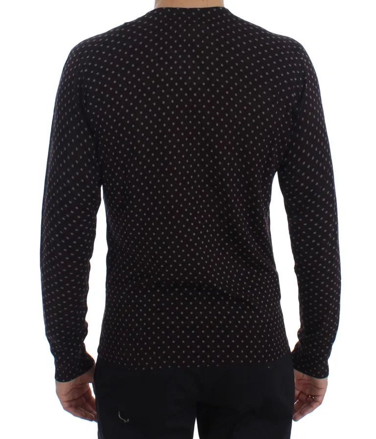 Brown Polka Dot Silk Pullover Sweater