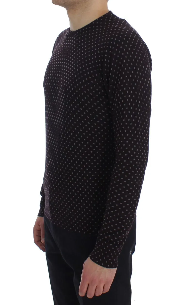 Brown Polka Dot Silk Pullover Sweater