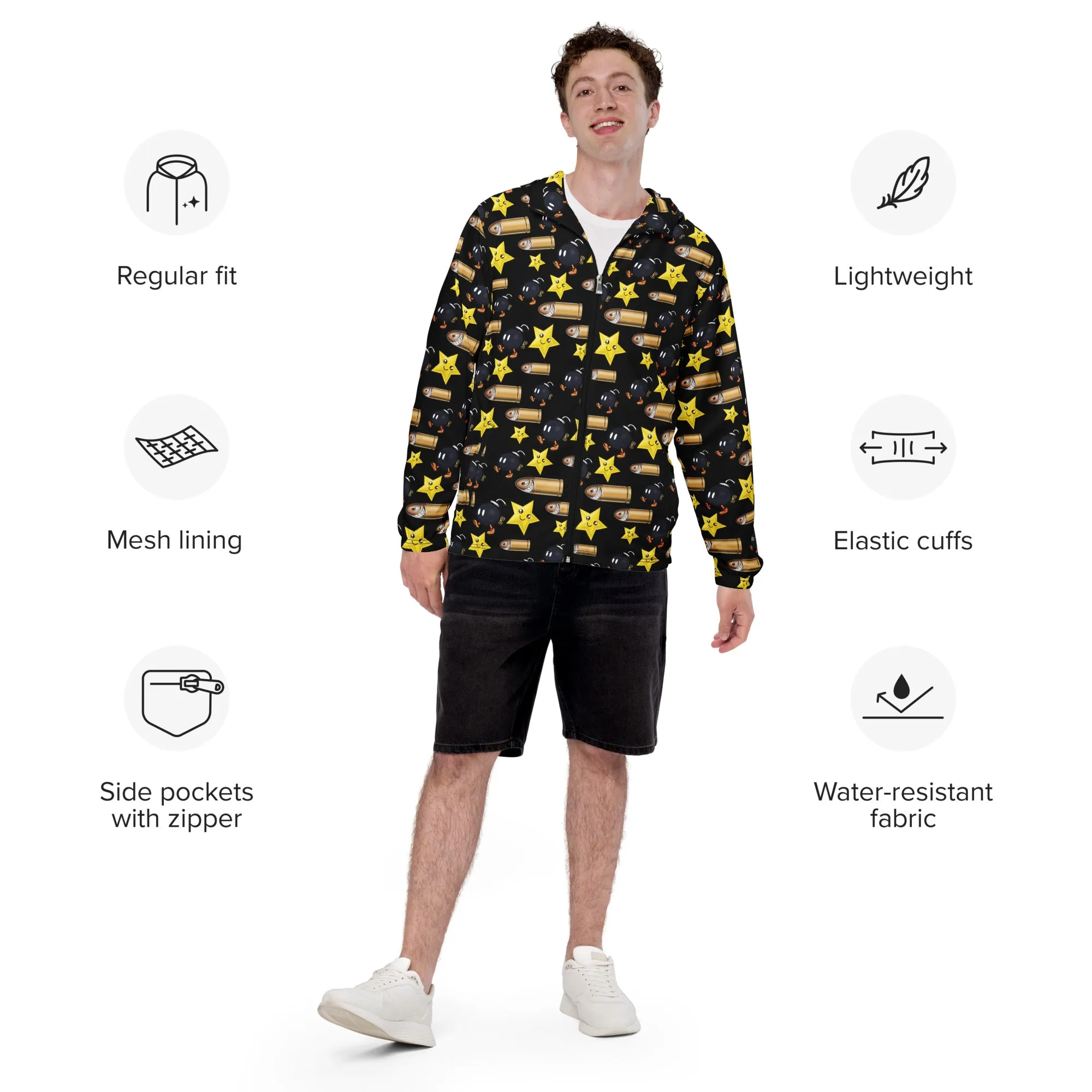 Bullet Bomb Star Men’s Windbreaker - Black