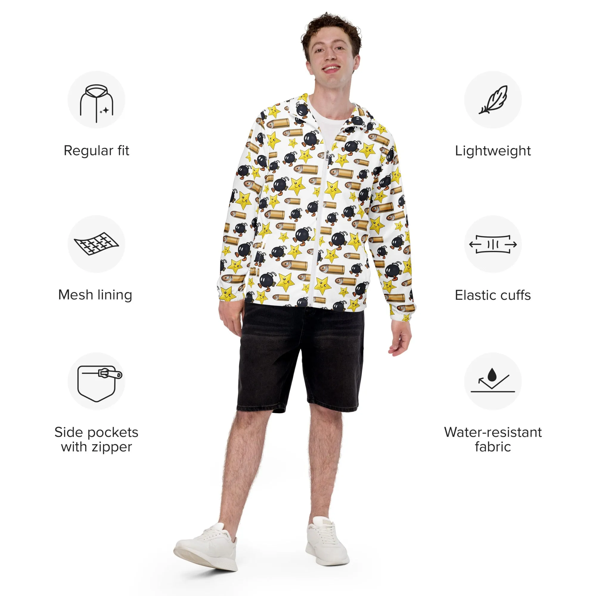 Bullet Bomb Star Men’s Windbreaker - White