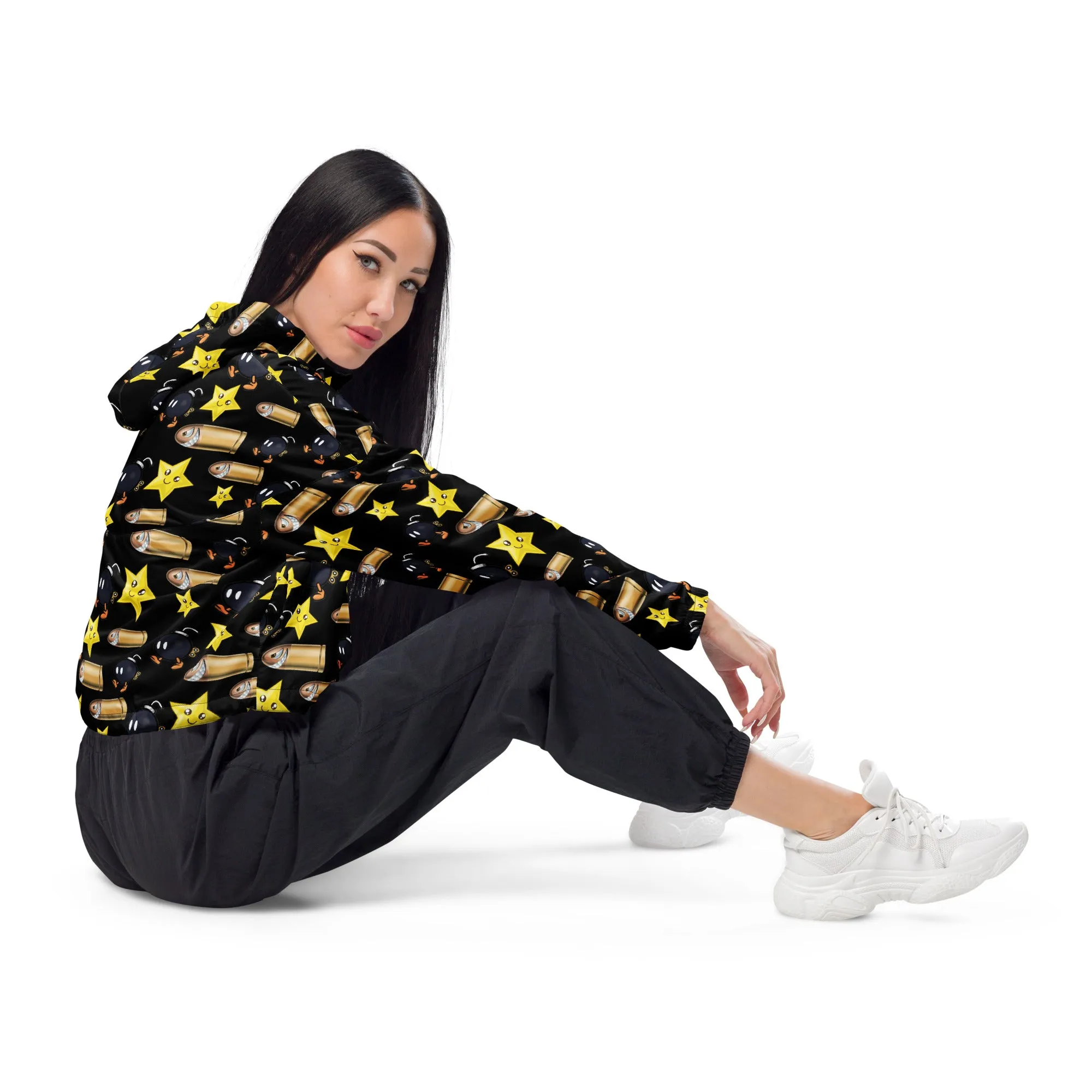 Bullet Bomb Star Women’s Cropped Windbreaker - Black