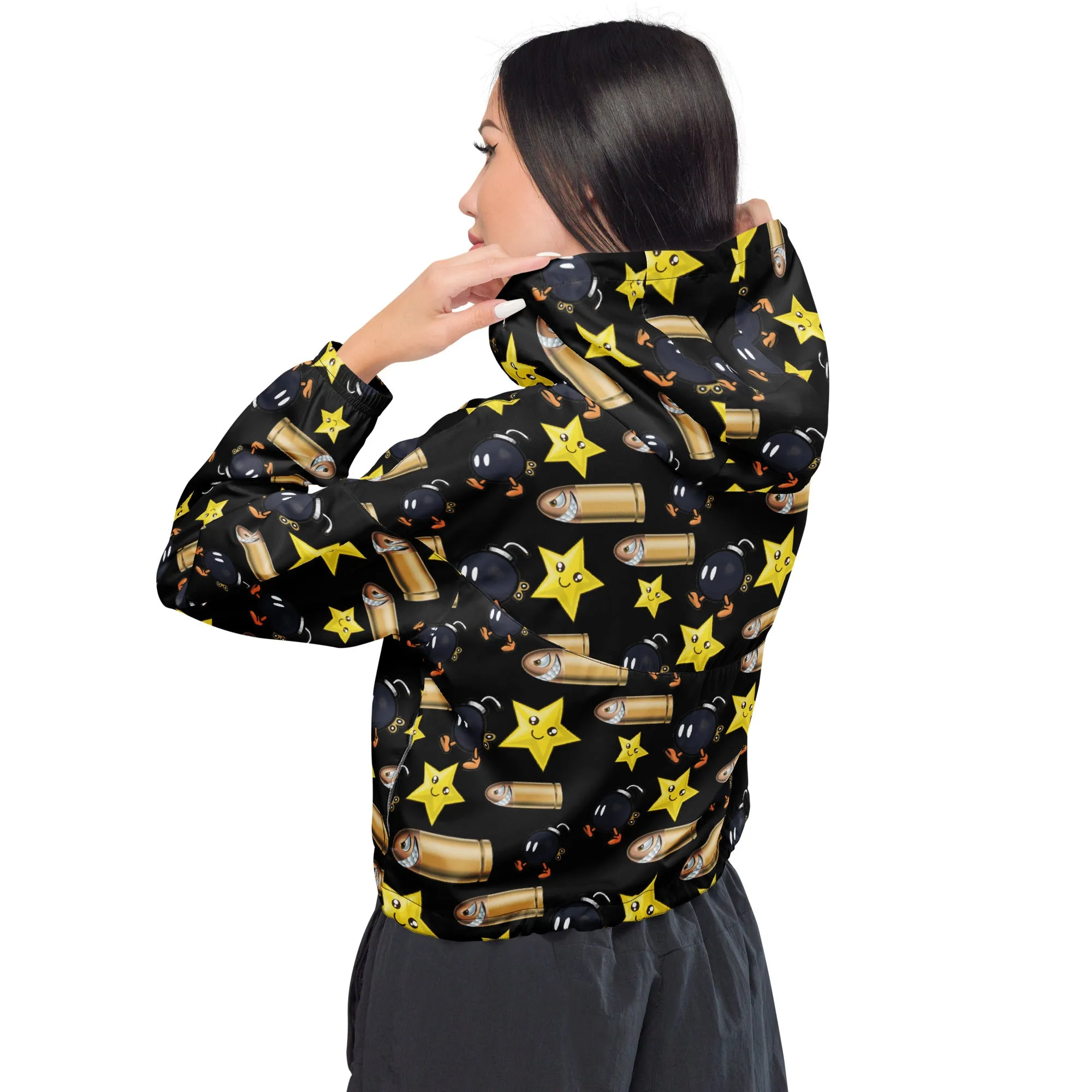 Bullet Bomb Star Women’s Cropped Windbreaker - Black