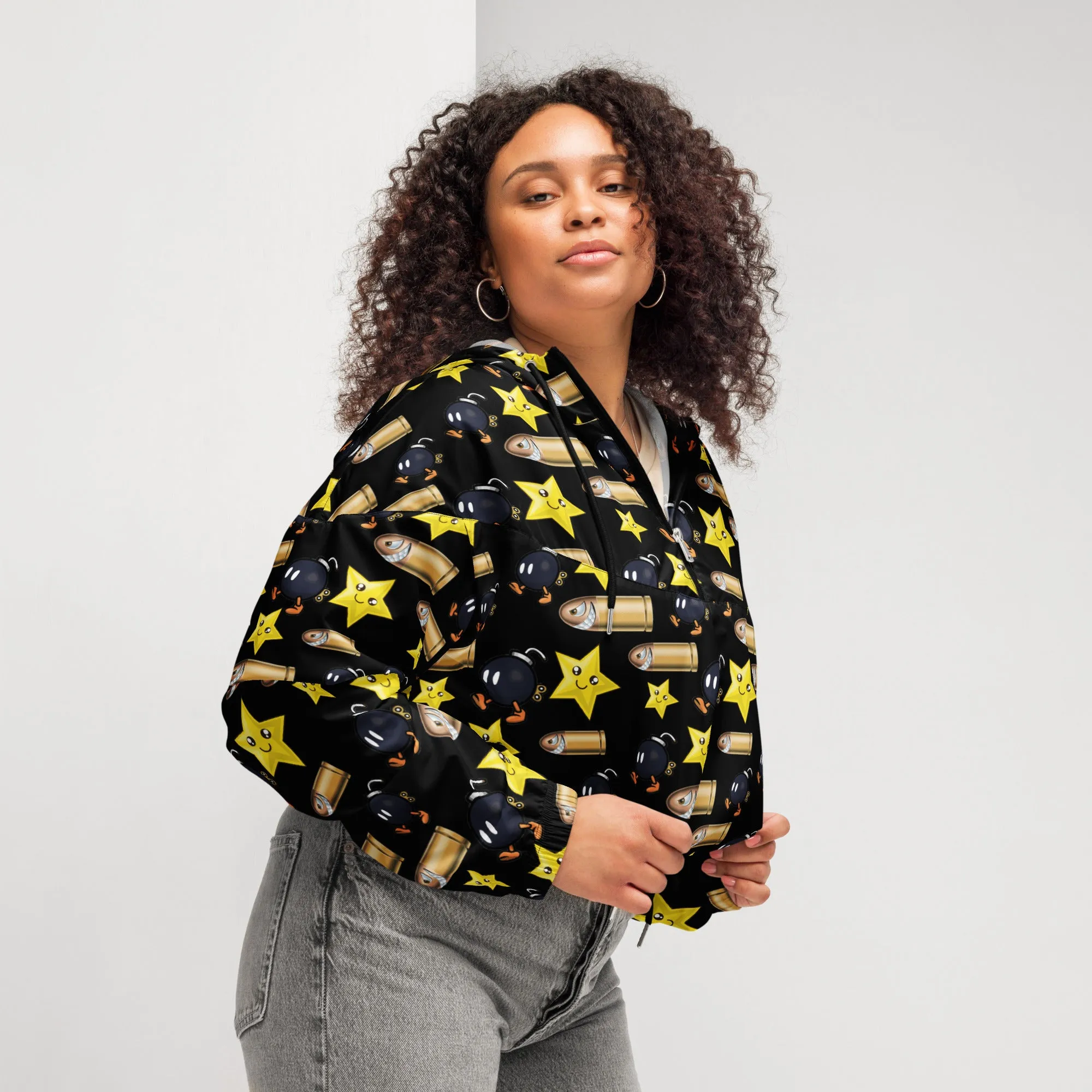 Bullet Bomb Star Women’s Cropped Windbreaker - Black
