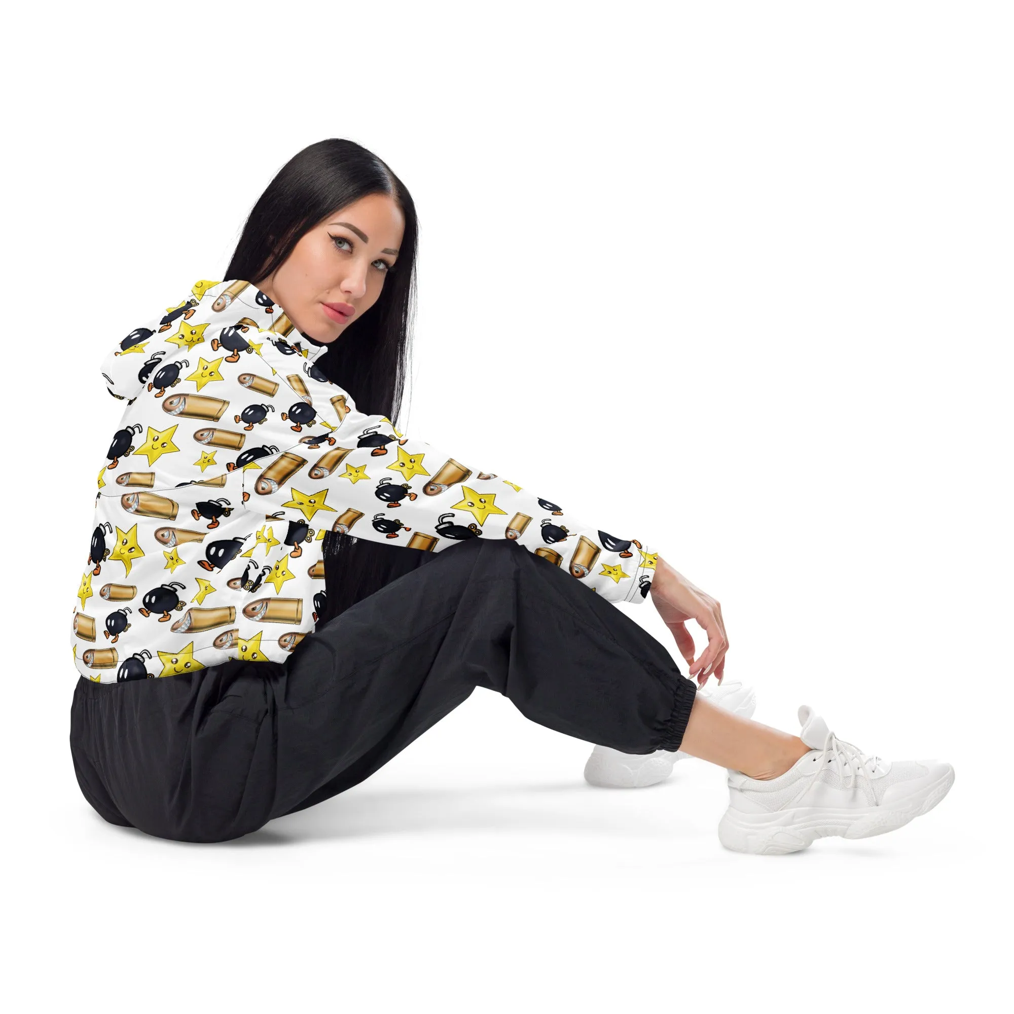 Bullet Bomb Star Women’s Cropped Windbreaker - White