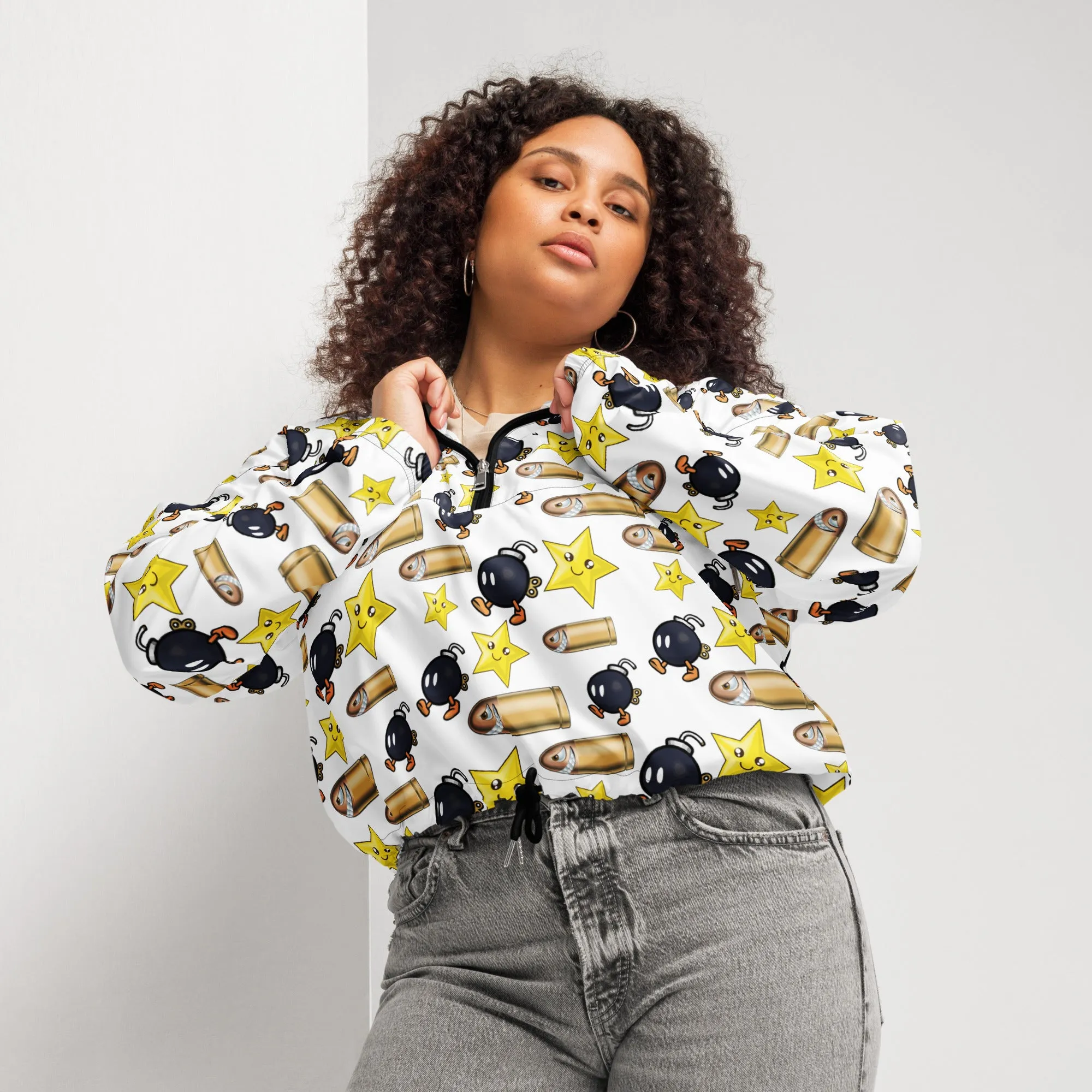 Bullet Bomb Star Women’s Cropped Windbreaker - White