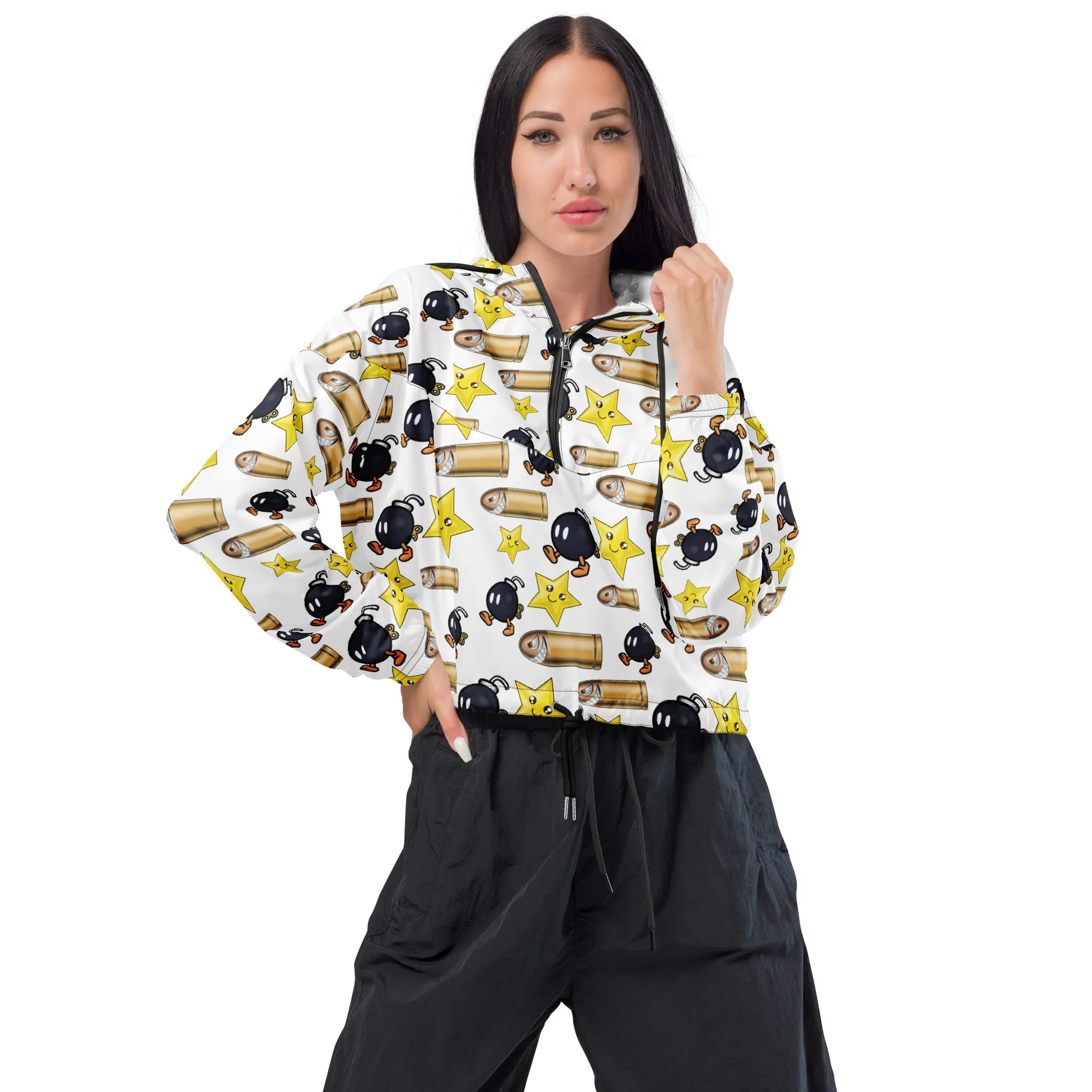 Bullet Bomb Star Women’s Cropped Windbreaker - White