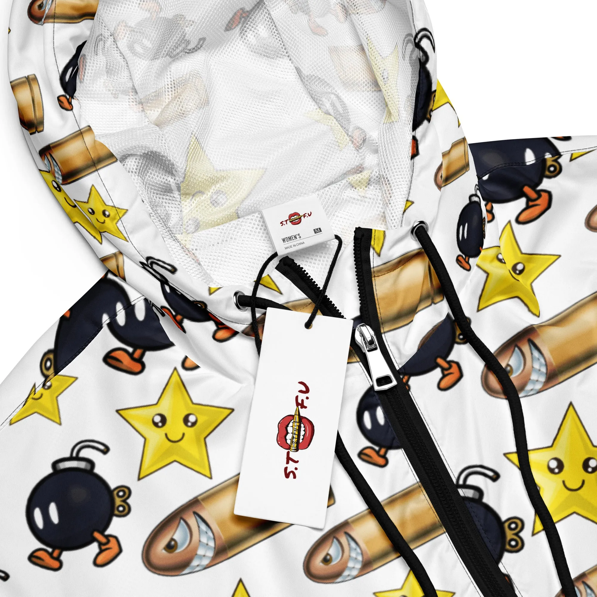 Bullet Bomb Star Women’s Cropped Windbreaker - White