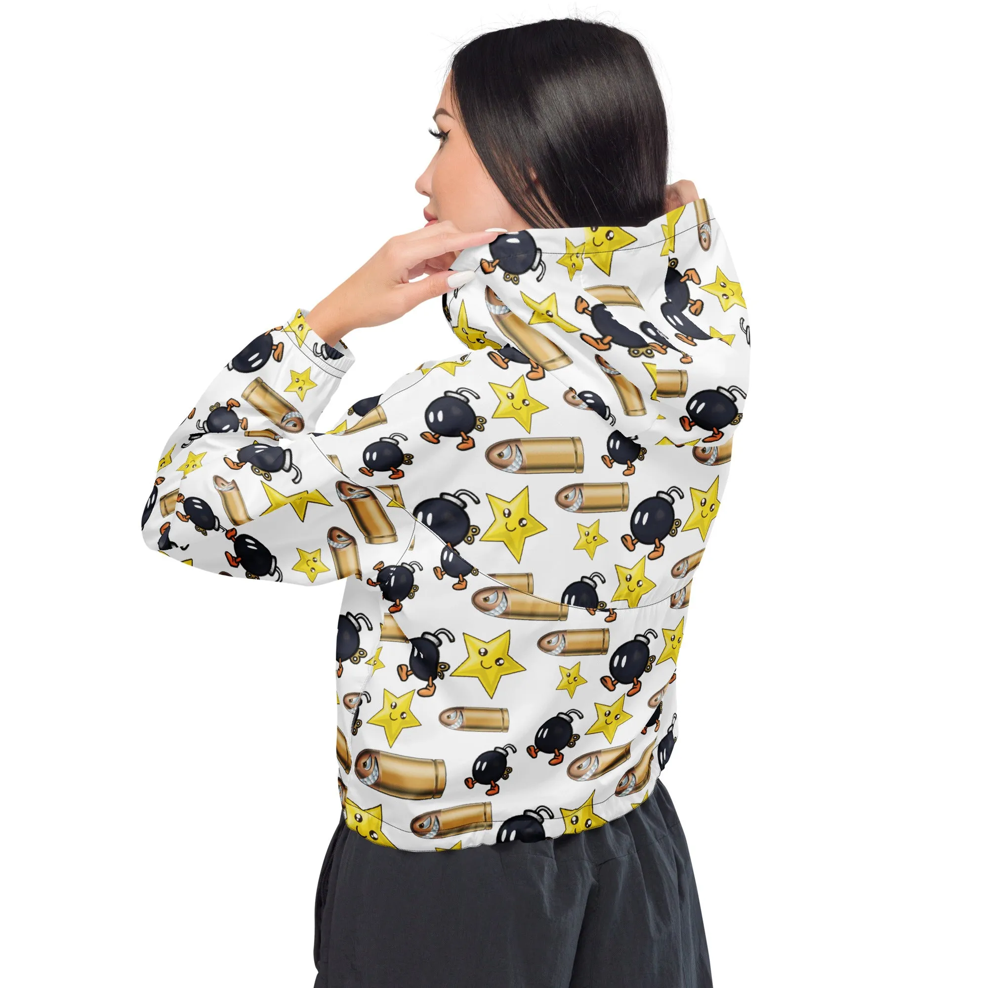 Bullet Bomb Star Women’s Cropped Windbreaker - White