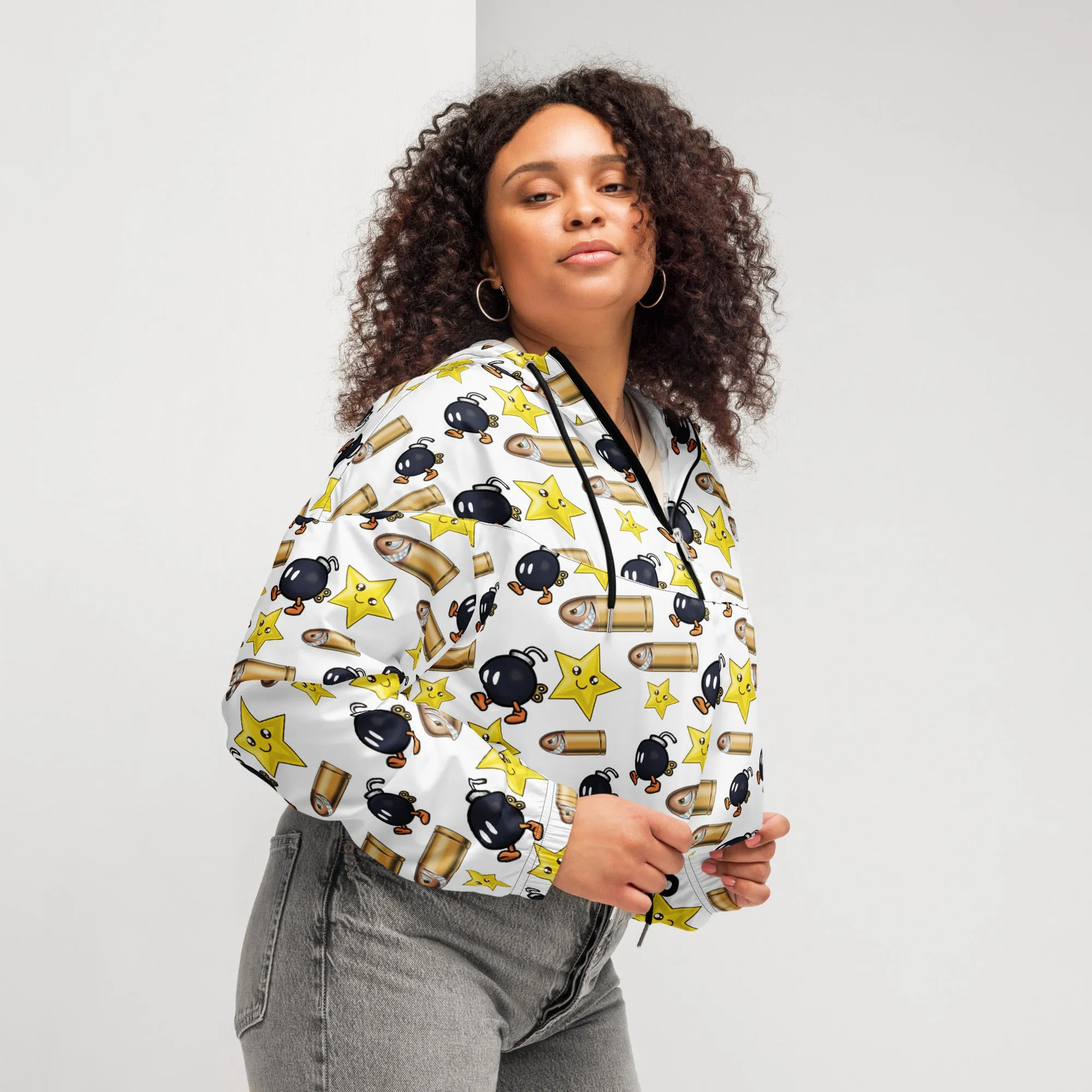 Bullet Bomb Star Women’s Cropped Windbreaker - White