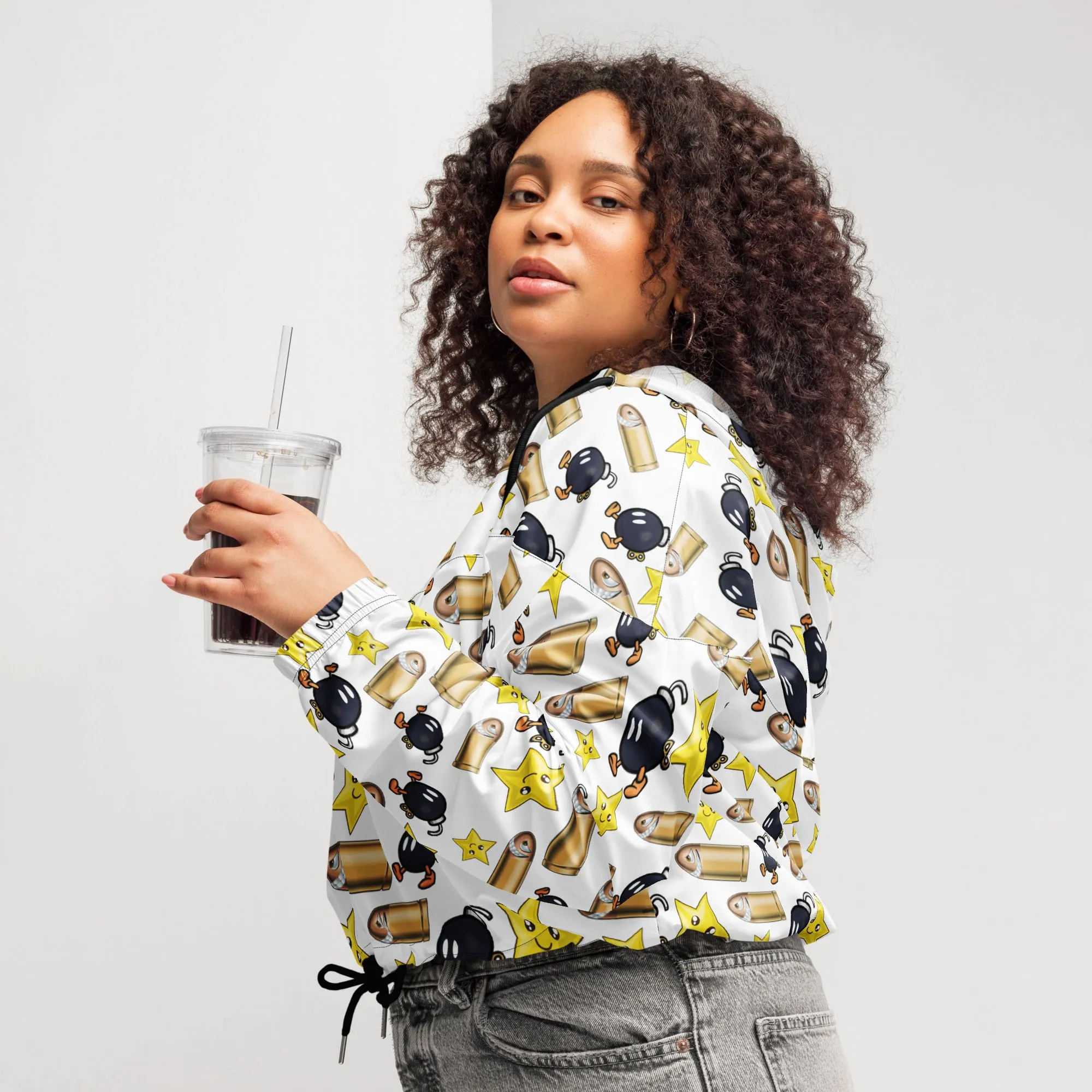 Bullet Bomb Star Women’s Cropped Windbreaker - White