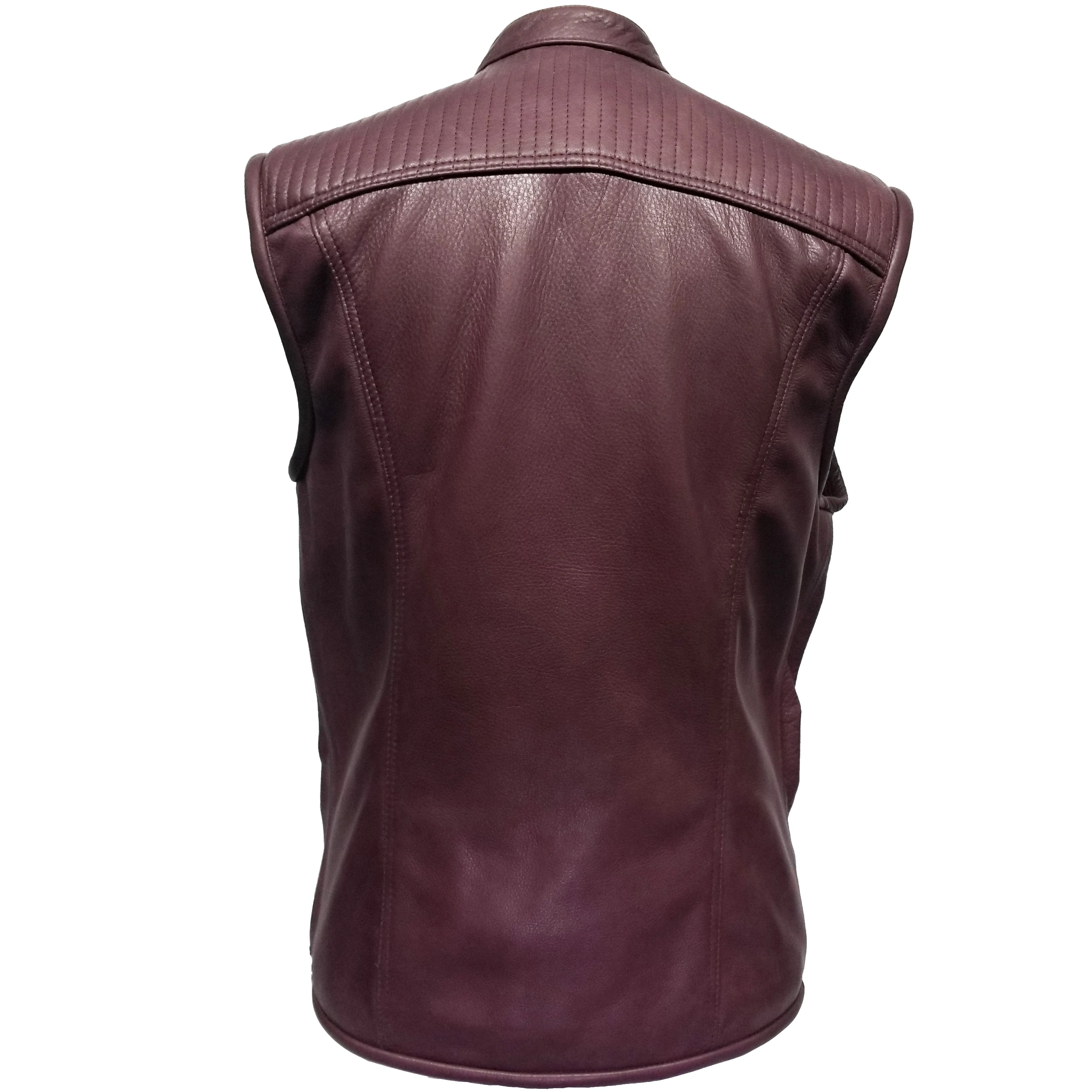 Burgundy Genuine Leather Vest Snap Button Closure