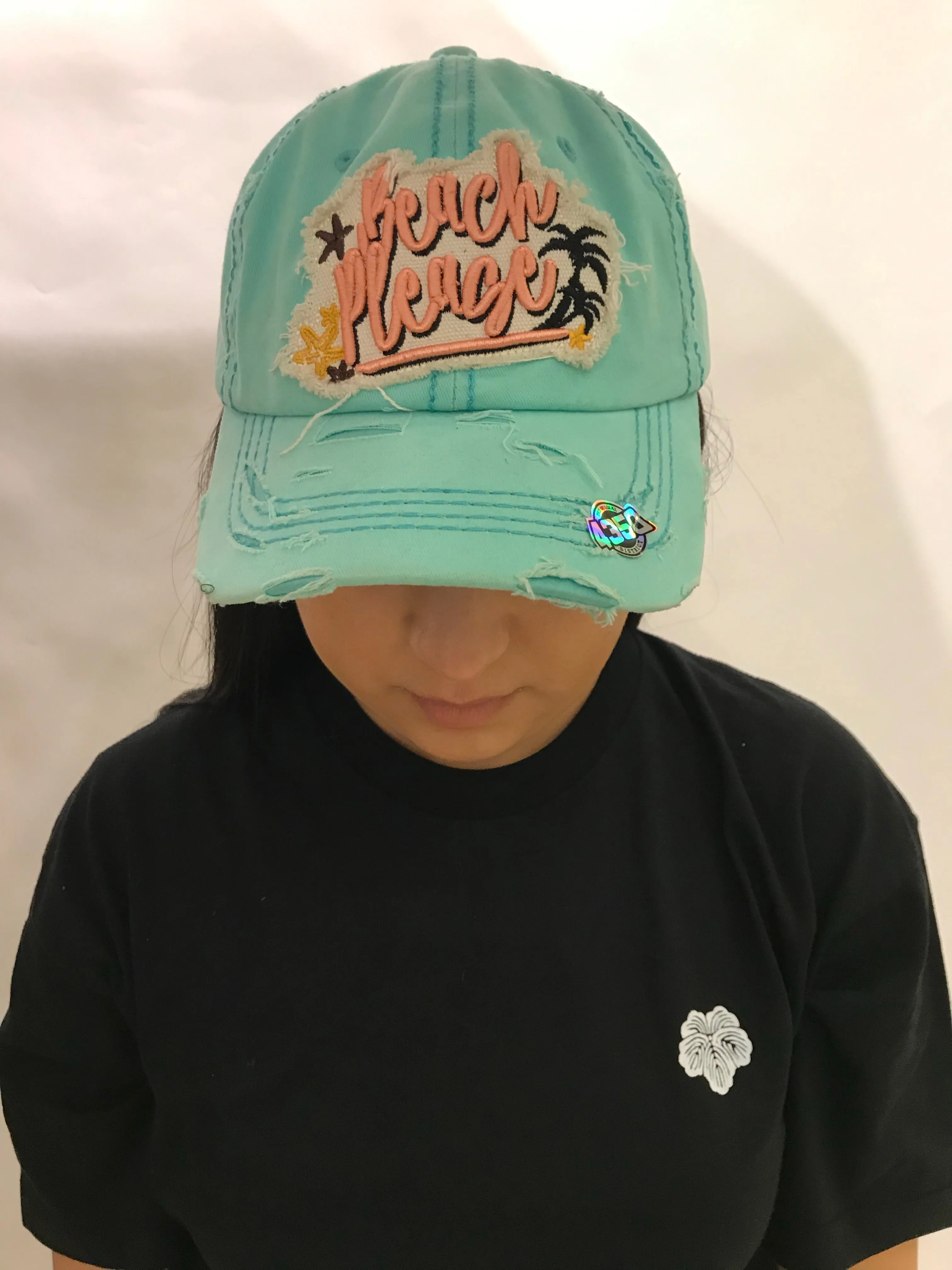 CAPS BEACH PLEASE DISTRESSED DENIM