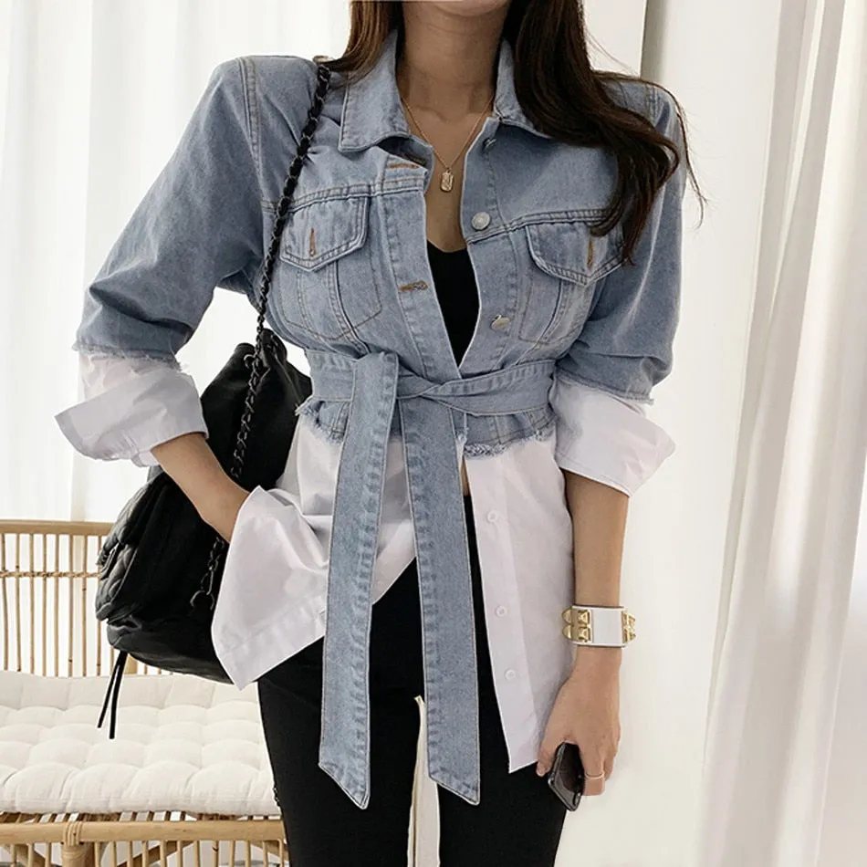 Caren Casual Button Wrap Tie Front Denim Jacket