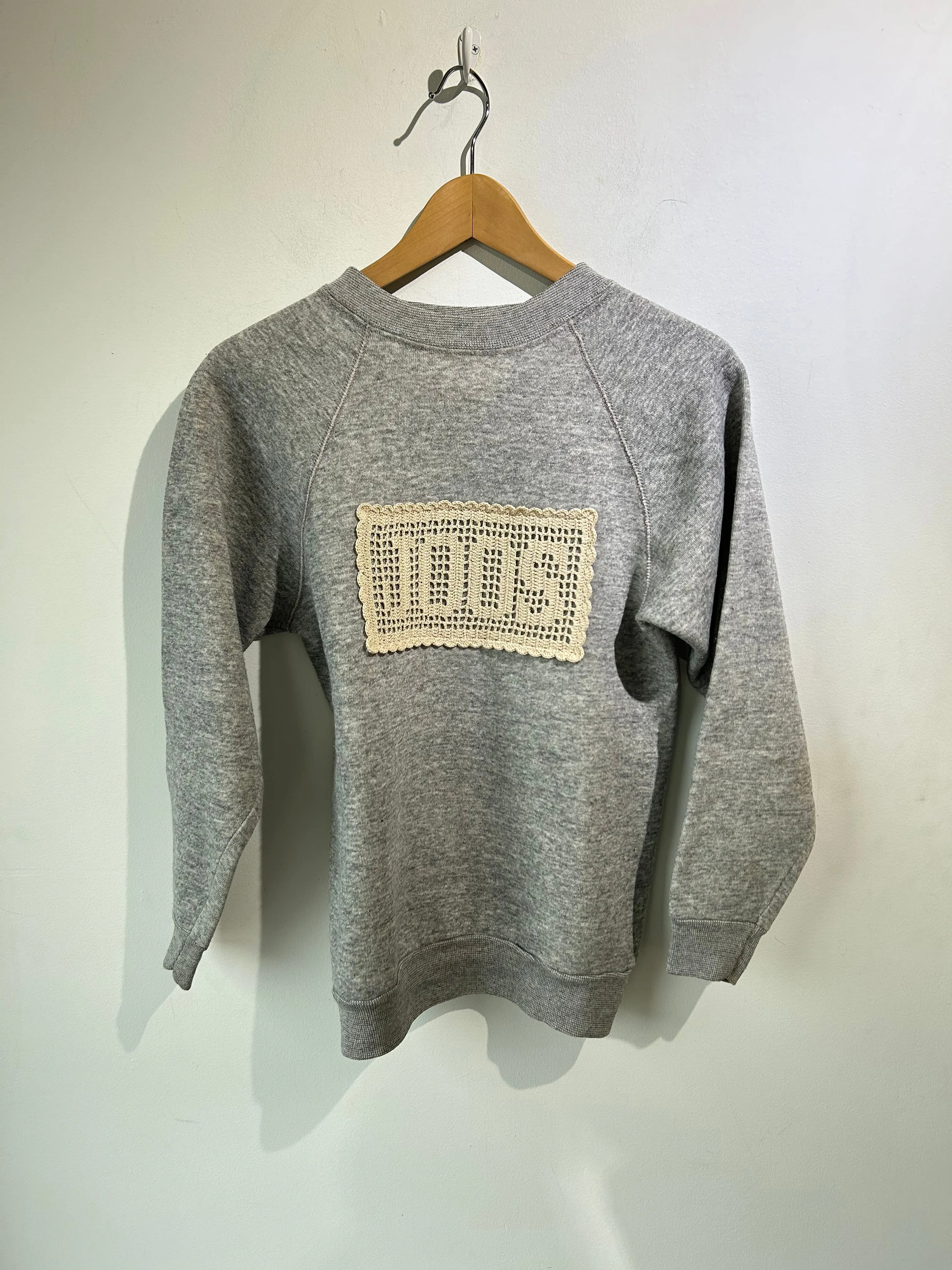 Carleen Grey Sweatshirt with Crochet Patch