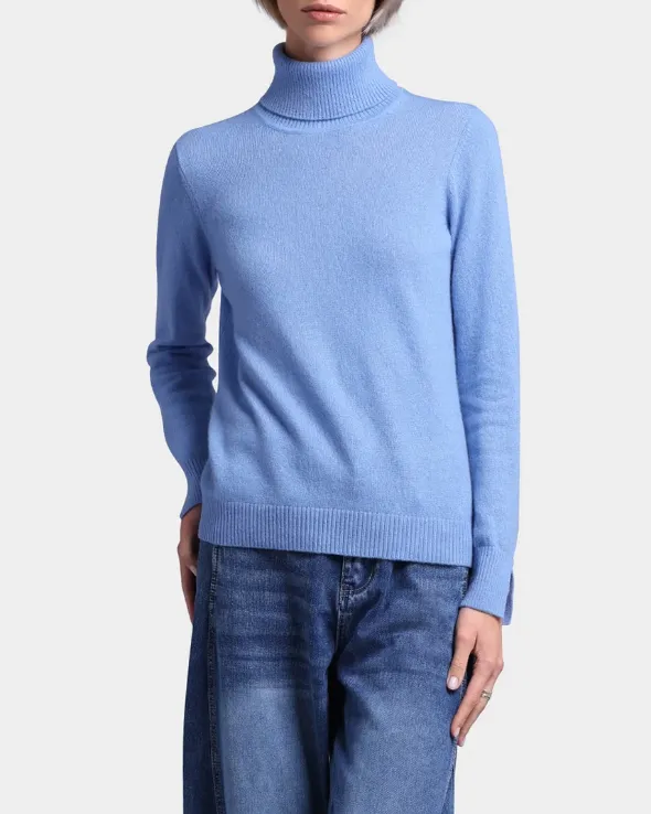 Cashmere Turtleneck Pullover w/Slit Sleeve | Minnie Rose