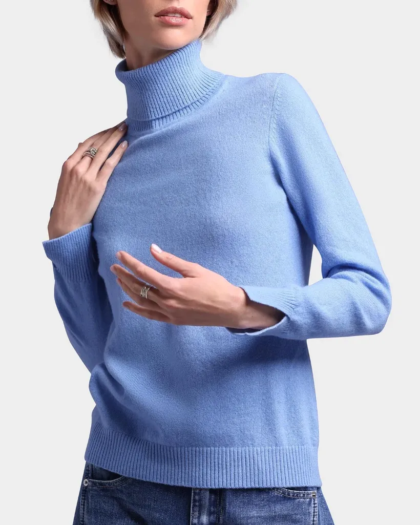 Cashmere Turtleneck Pullover w/Slit Sleeve | Minnie Rose