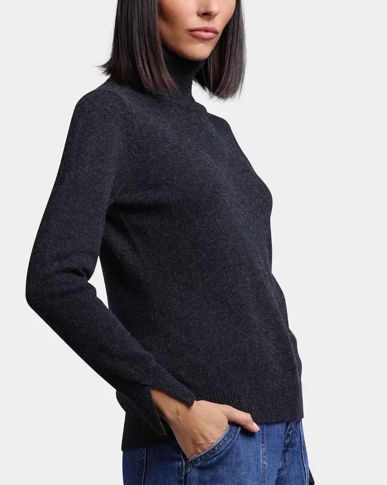 Cashmere Turtleneck Pullover w/Slit Sleeve | Minnie Rose