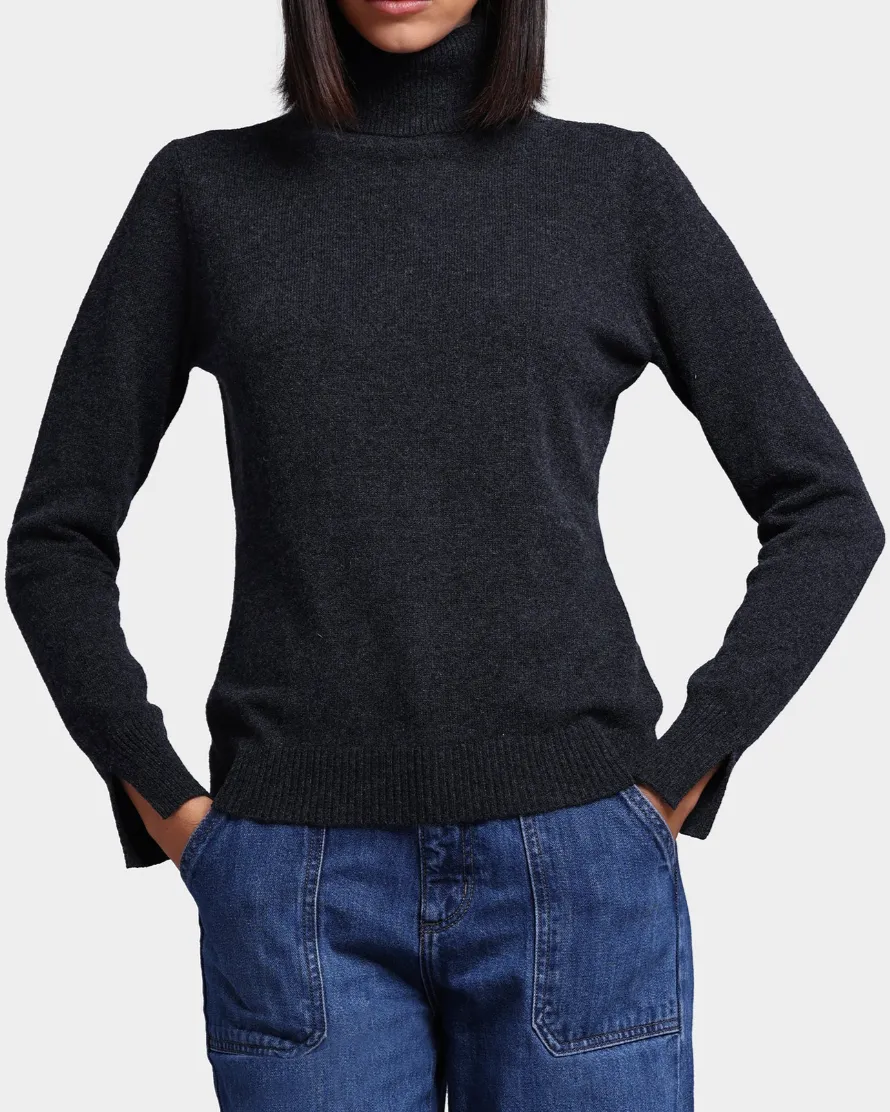 Cashmere Turtleneck Pullover w/Slit Sleeve | Minnie Rose