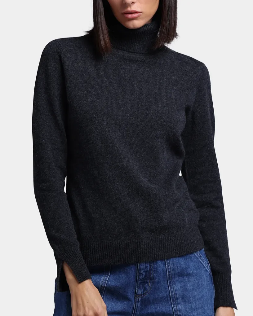 Cashmere Turtleneck Pullover w/Slit Sleeve | Minnie Rose