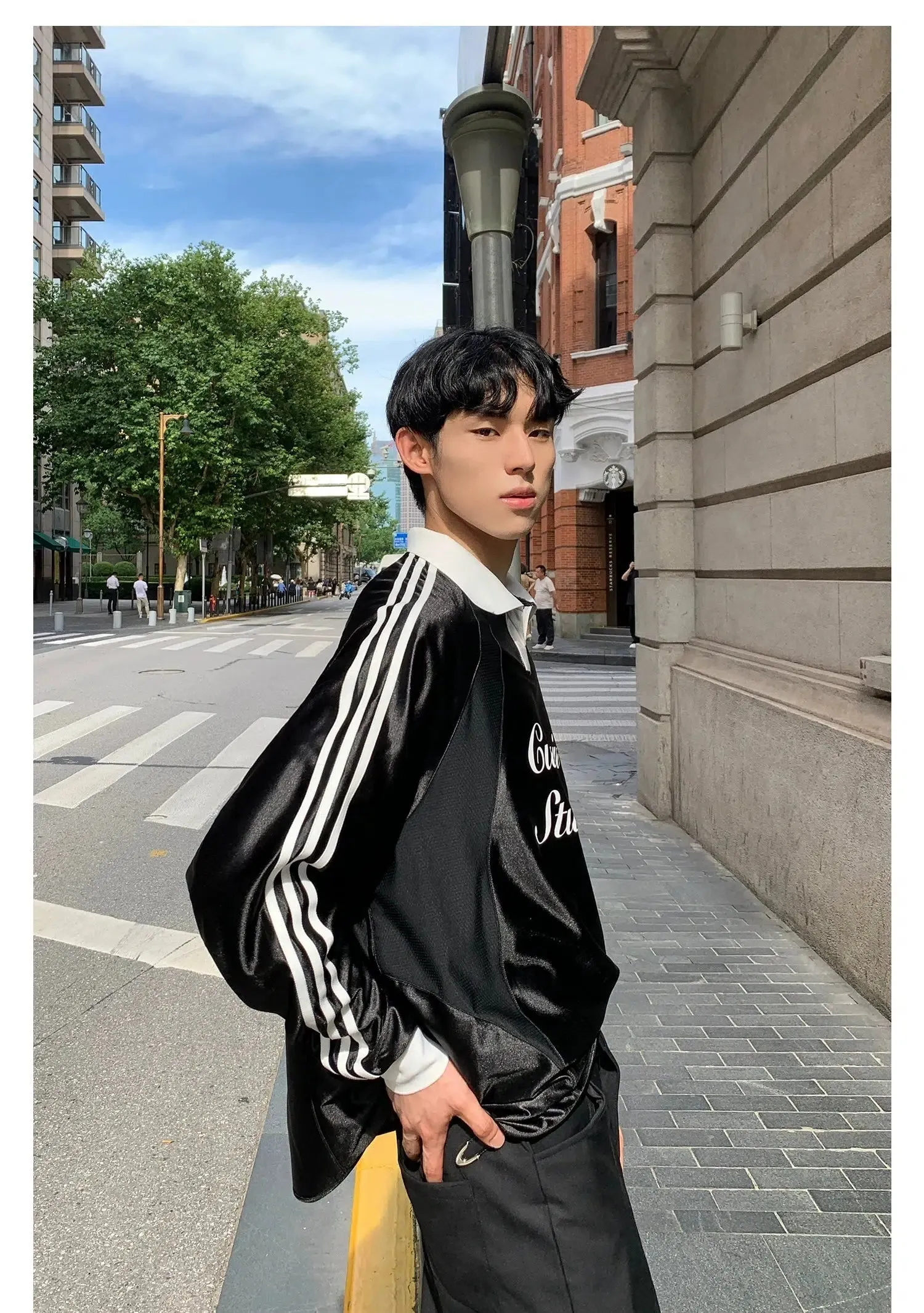 Casual Long-Sleeve Striped Polo Shirt