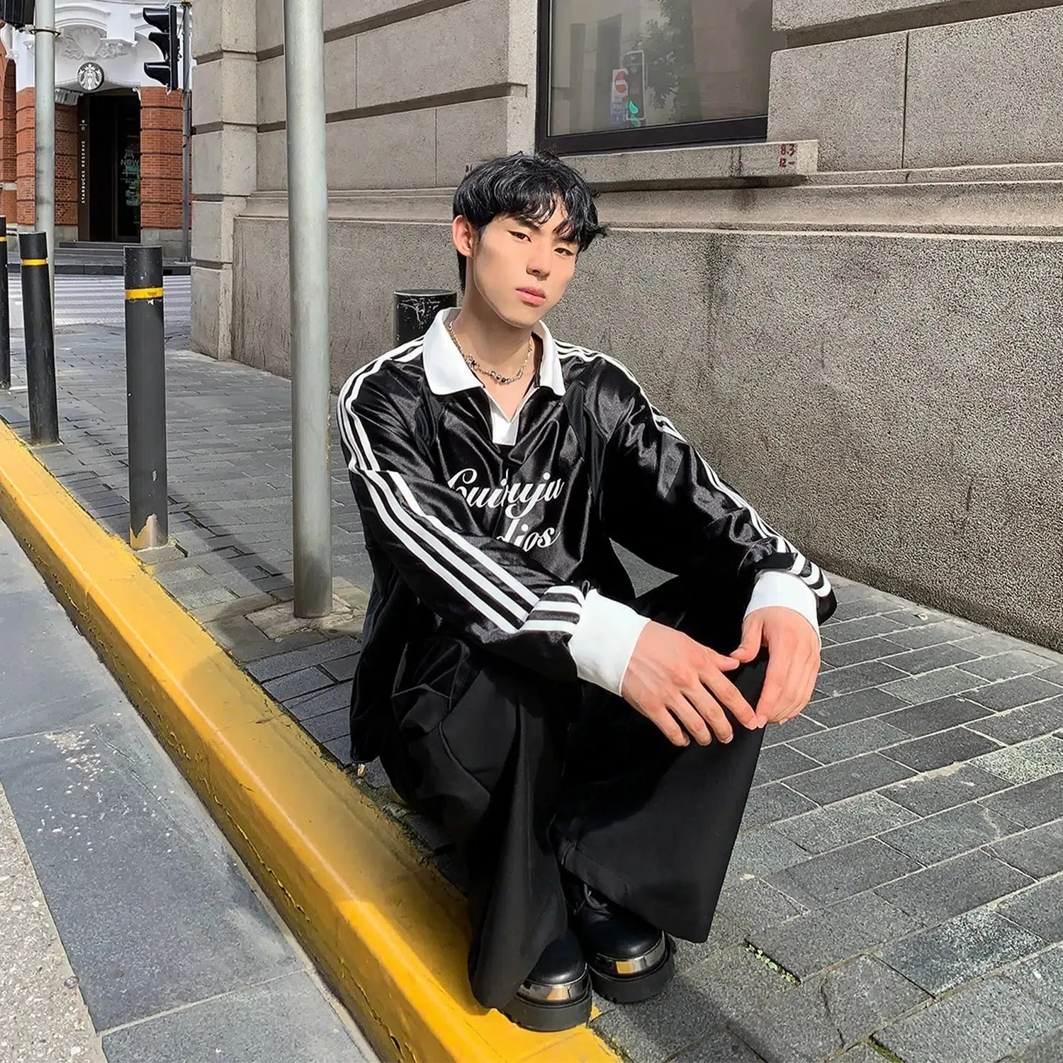 Casual Long-Sleeve Striped Polo Shirt