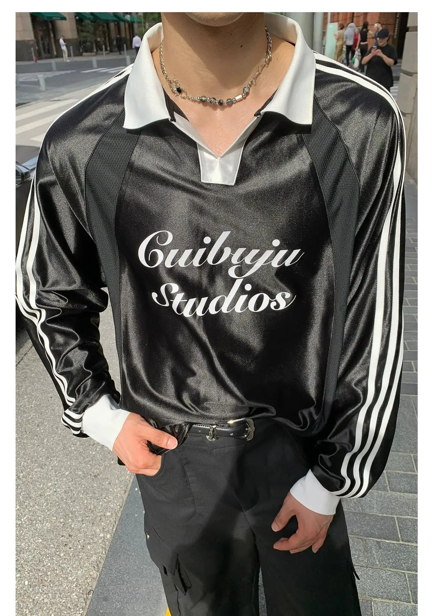 Casual Long-Sleeve Striped Polo Shirt