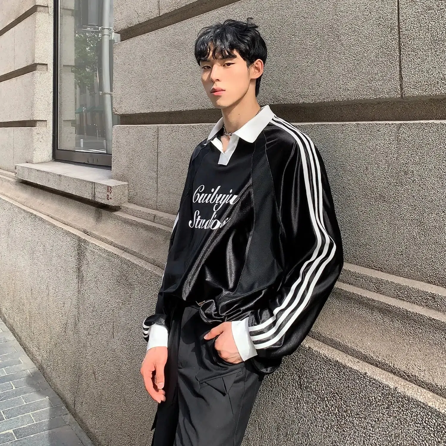 Casual Long-Sleeve Striped Polo Shirt