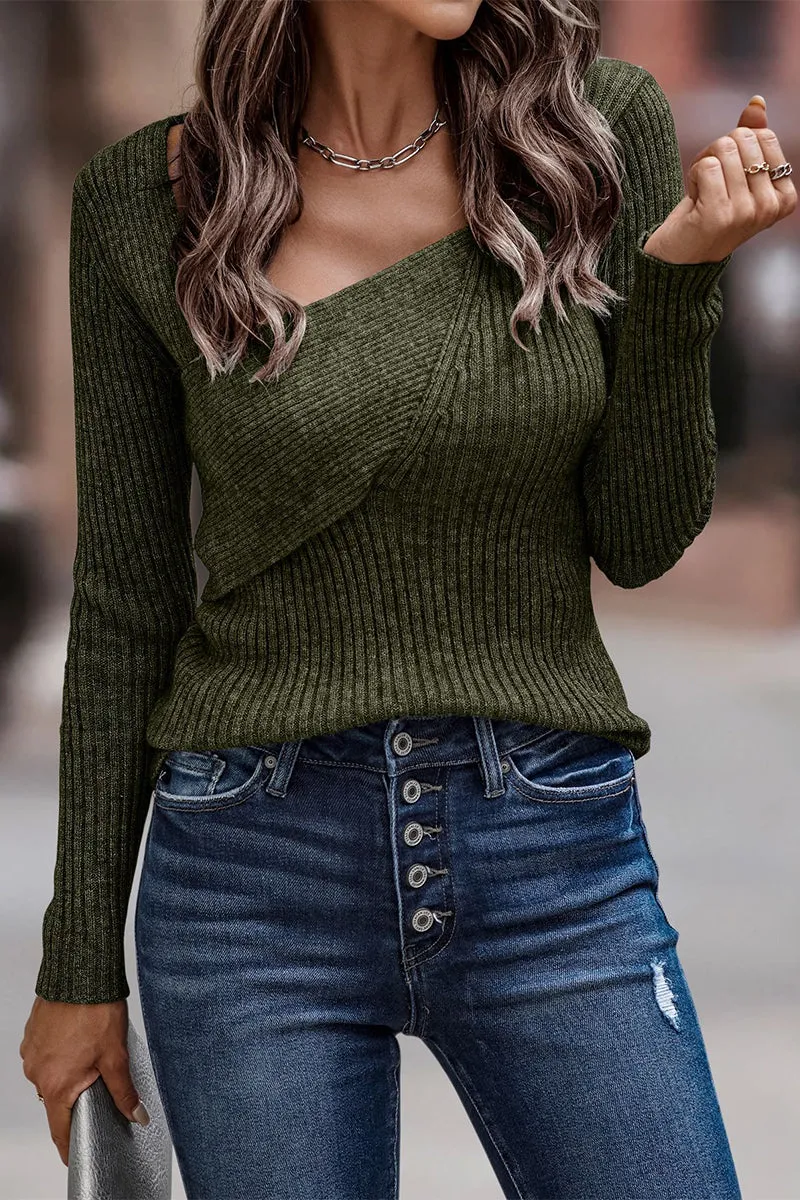 Casual Street Solid Color Oblique Collar Sweaters(7 Colors)