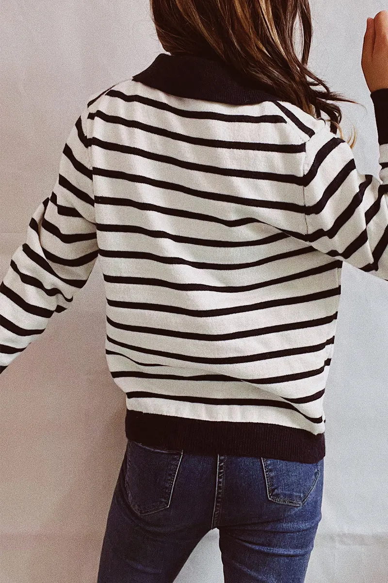 Casual Striped Buttons Turndown Collar Sweaters(3 Colors)