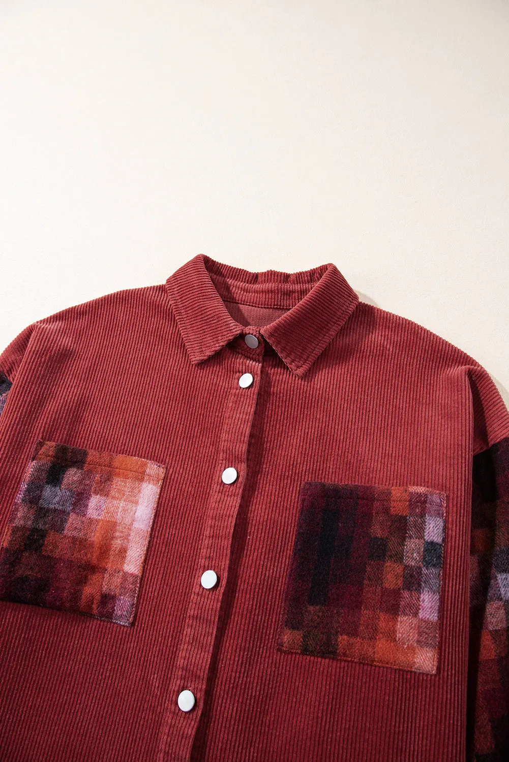 Checker Raw Edge Oversized Corduroy Jacket