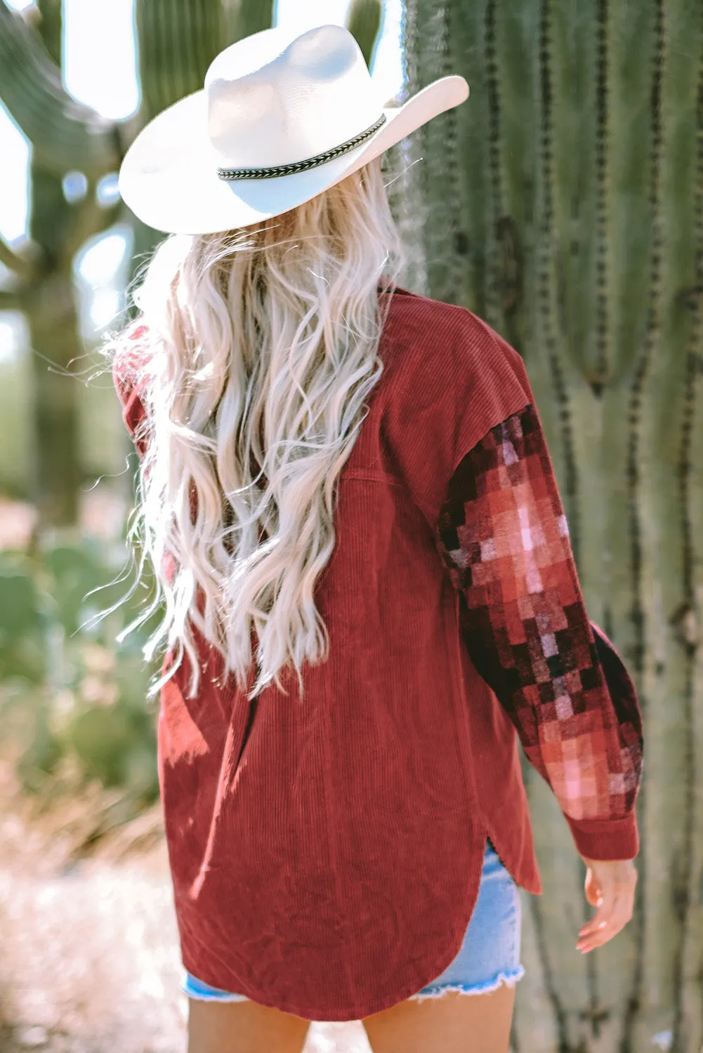 Checker Raw Edge Oversized Corduroy Jacket