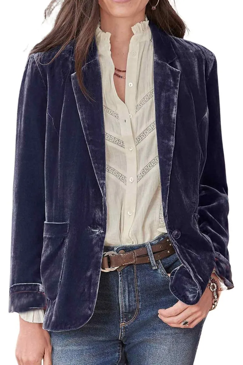Chouyatou Casual 1 Button Velvet Jacket Women Velvet Cardigan Blazer Office Work Short Coat Suit Jacket with Pocket