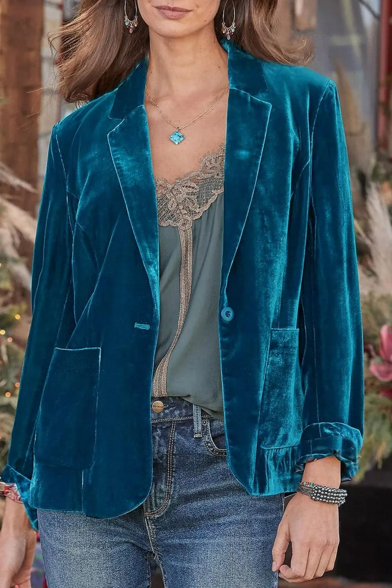Chouyatou Casual 1 Button Velvet Jacket Women Velvet Cardigan Blazer Office Work Short Coat Suit Jacket with Pocket