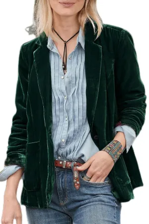 Chouyatou Casual 1 Button Velvet Jacket Women Velvet Cardigan Blazer Office Work Short Coat Suit Jacket with Pocket