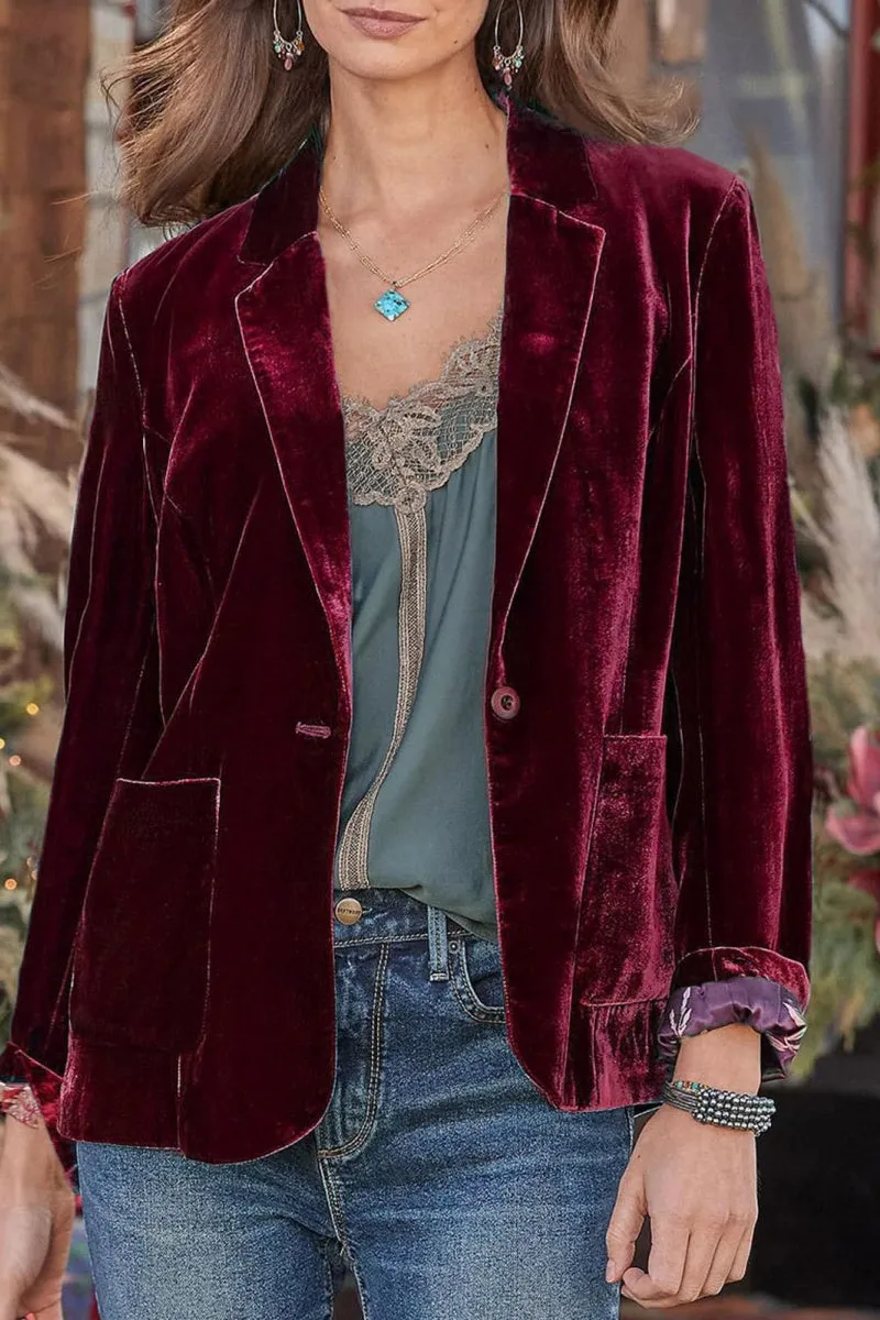 Chouyatou Casual 1 Button Velvet Jacket Women Velvet Cardigan Blazer Office Work Short Coat Suit Jacket with Pocket