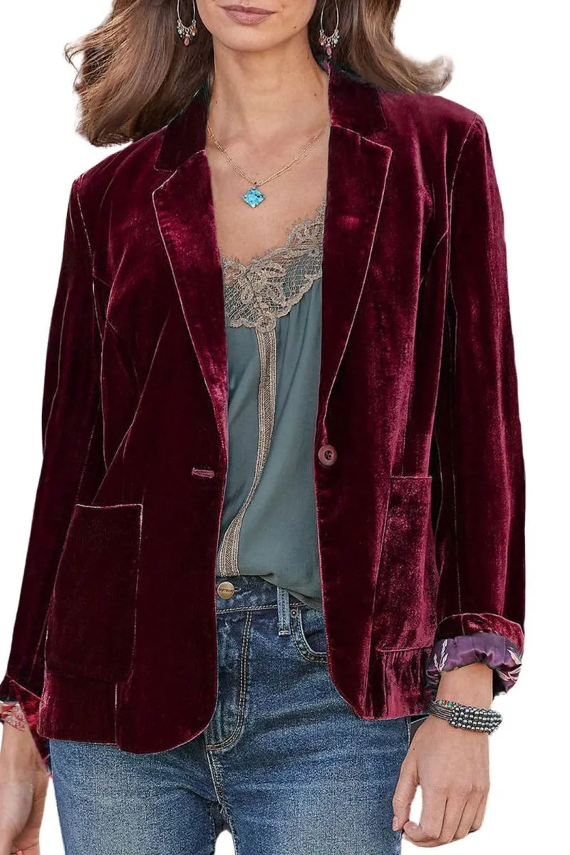 Chouyatou Casual 1 Button Velvet Jacket Women Velvet Cardigan Blazer Office Work Short Coat Suit Jacket with Pocket