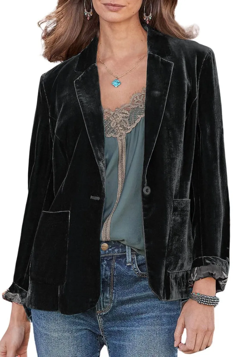 Chouyatou Casual 1 Button Velvet Jacket Women Velvet Cardigan Blazer Office Work Short Coat Suit Jacket with Pocket