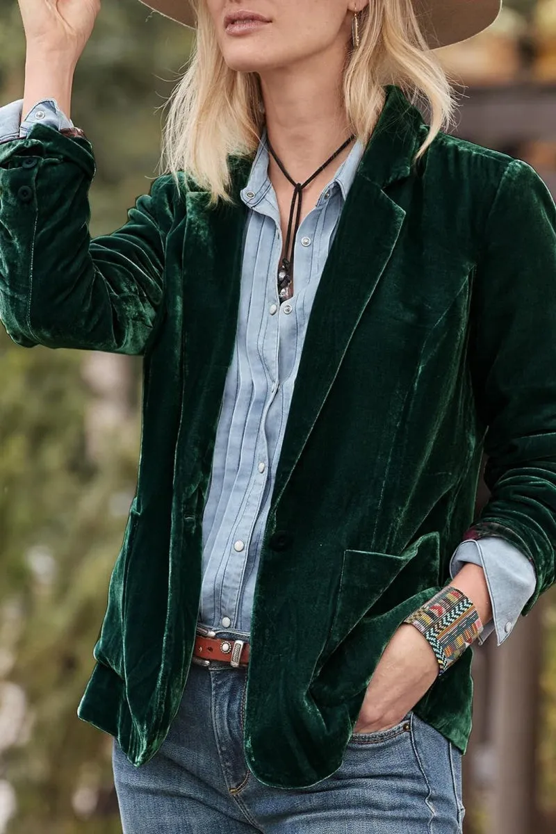 Chouyatou Casual 1 Button Velvet Jacket Women Velvet Cardigan Blazer Office Work Short Coat Suit Jacket with Pocket