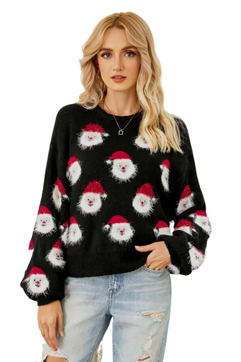 Chouyatou Christmas Sweater for Women Santa Claus Casual Crewneck Long Sleeve Knit Pullover Tops