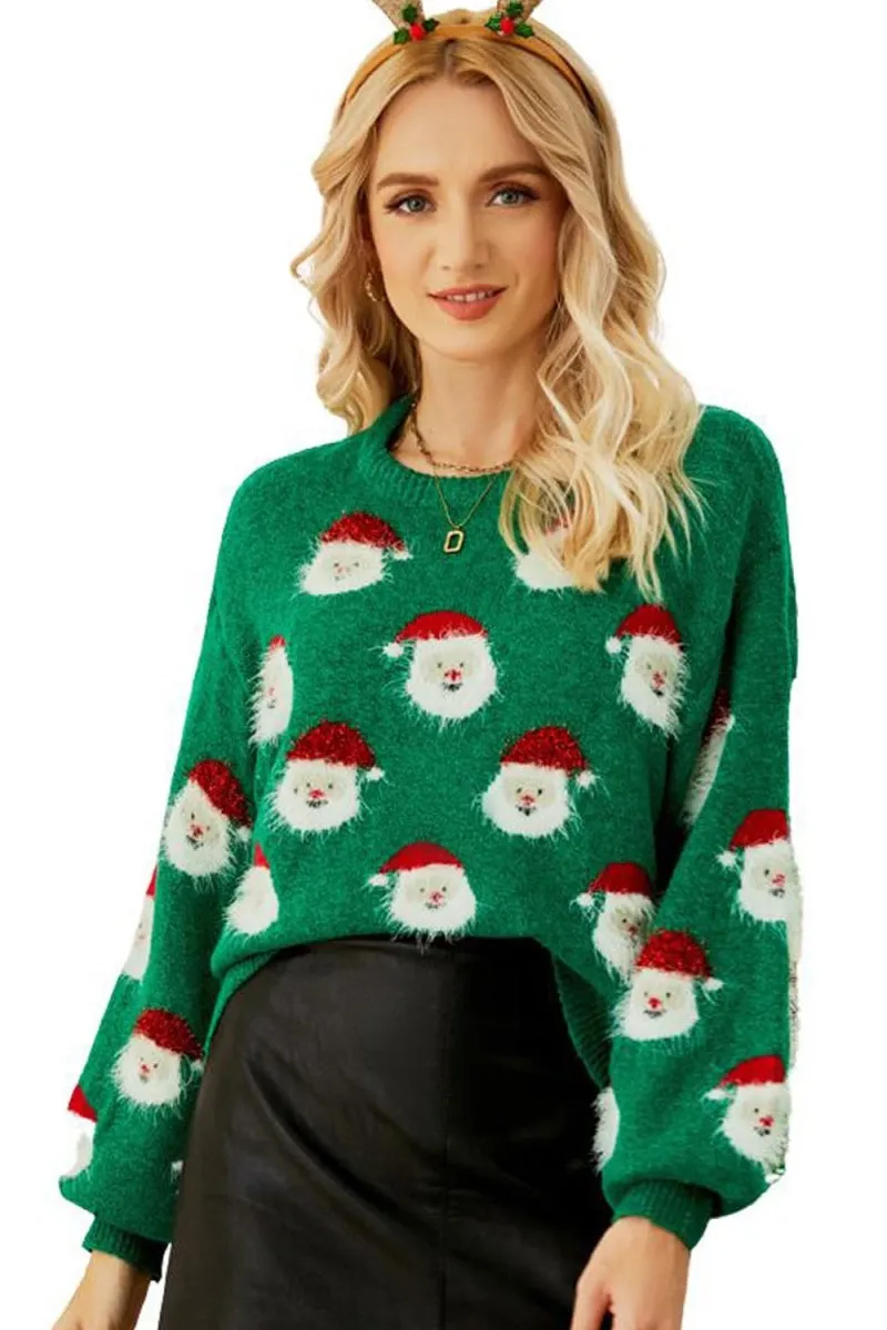 Chouyatou Christmas Sweater for Women Santa Claus Casual Crewneck Long Sleeve Knit Pullover Tops