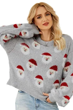 Chouyatou Christmas Sweater for Women Santa Claus Casual Crewneck Long Sleeve Knit Pullover Tops