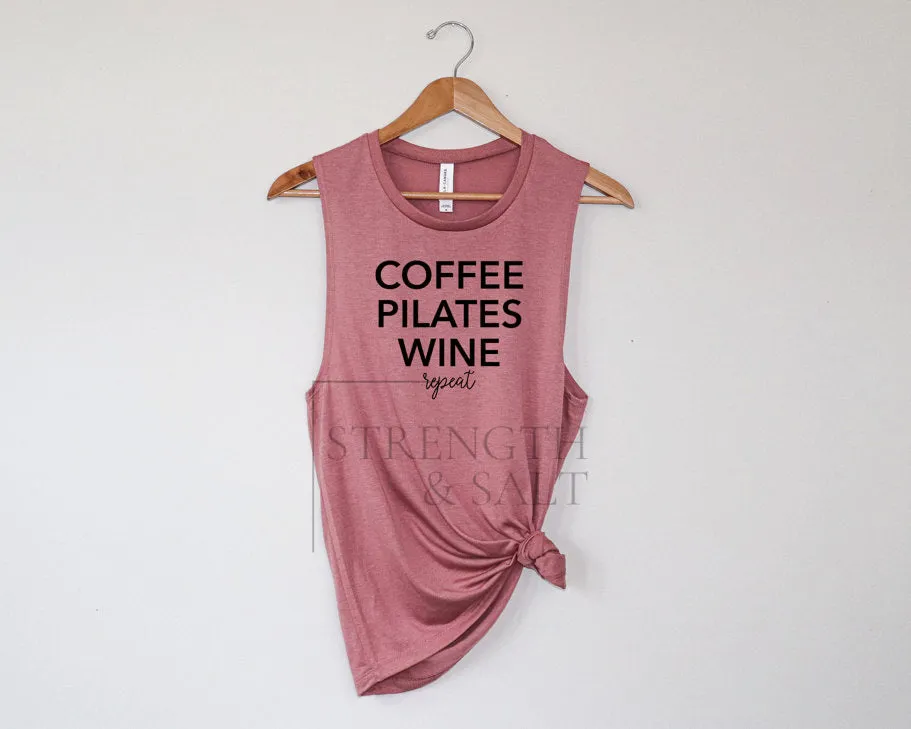 Coffee Pilates Wine Repeat Muscle Tank
