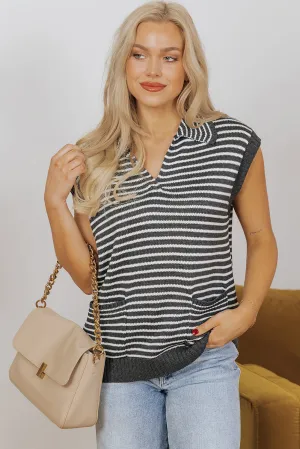 Collared V Neck Sweater Vest with Pockets