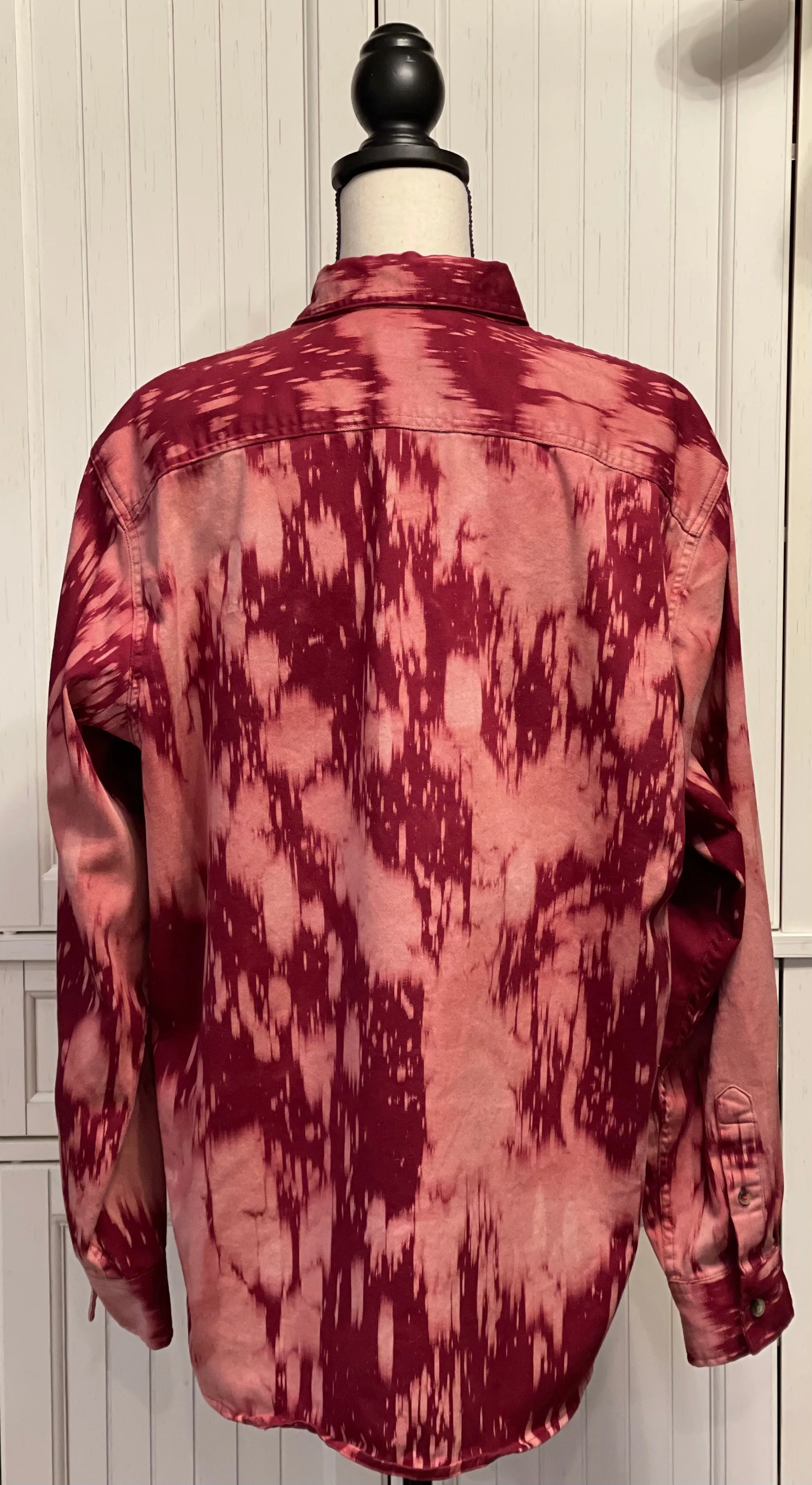 Crimson Distressed Denim Shirt ~ Unisex Size Large