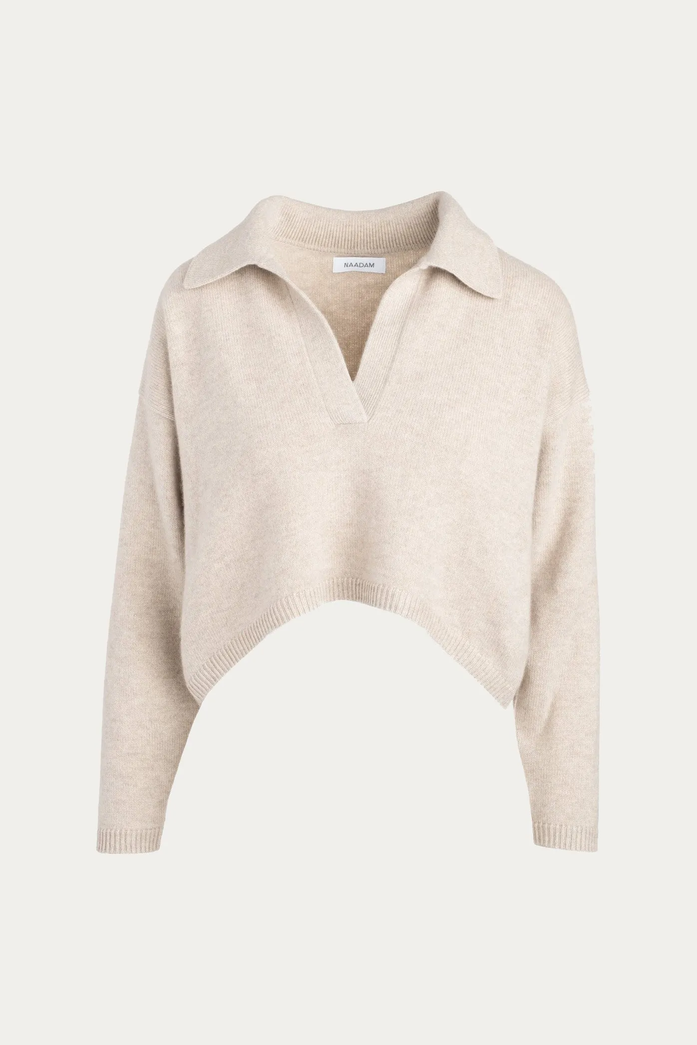 CROPPED V-NECK CASHMERE POLO SWEATER