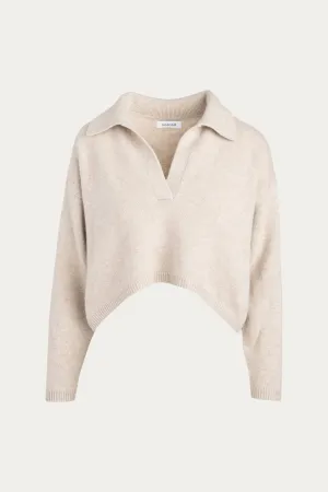 CROPPED V-NECK CASHMERE POLO SWEATER