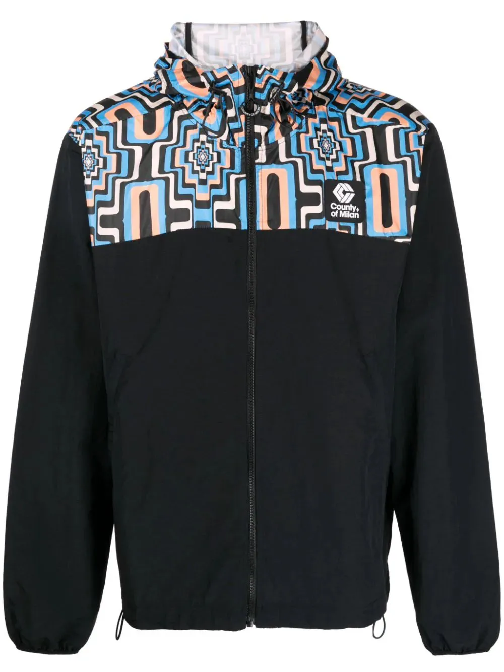 Cross-Print Panelled Hooded Windbreaker